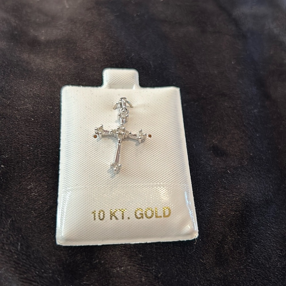 COPY - 10 KT White Gold Diamond Cross Pendant New